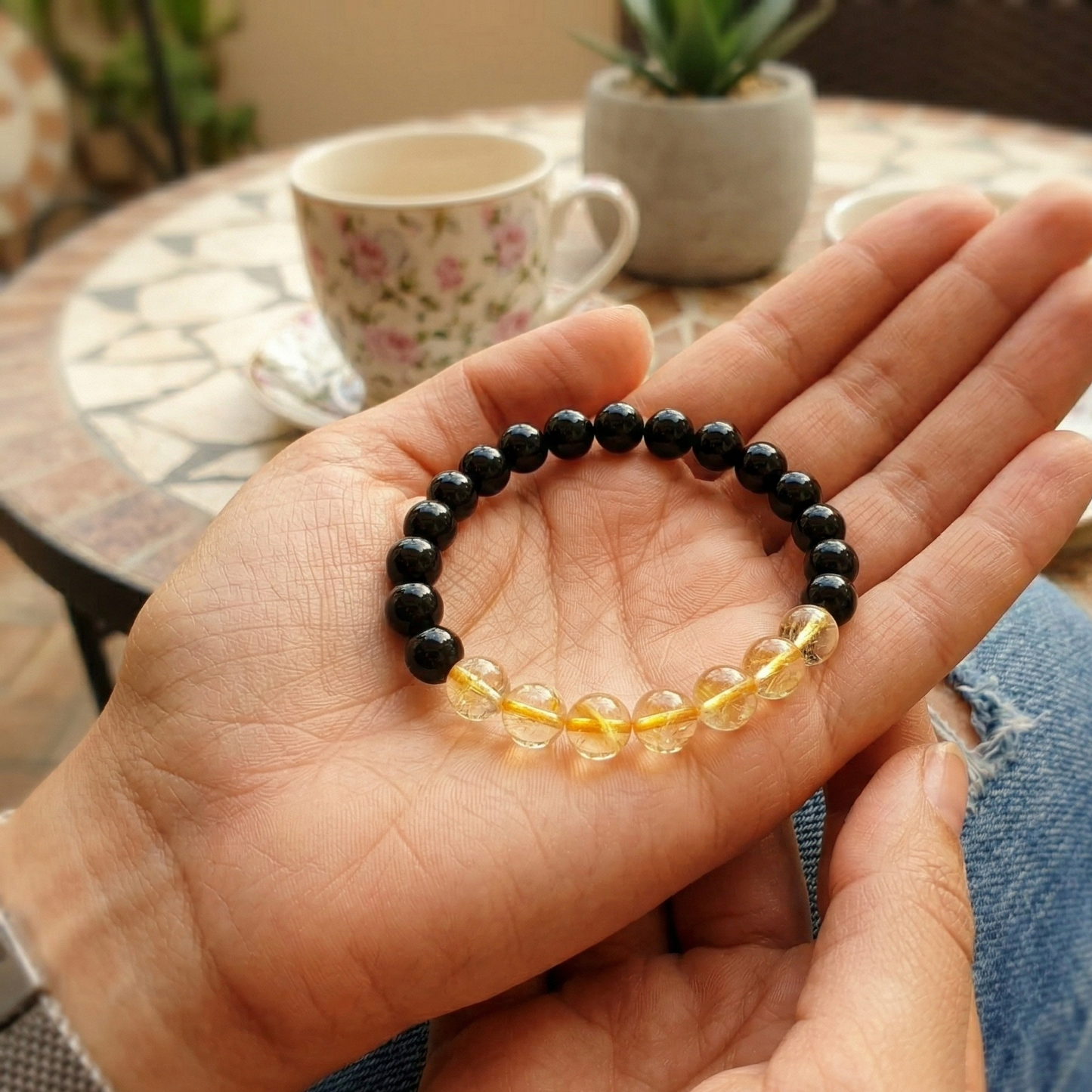 Activa tu Prosperidad y Bloquea lo Negativo (pulsera Citrino con obsidiana negra bolas 8mm)