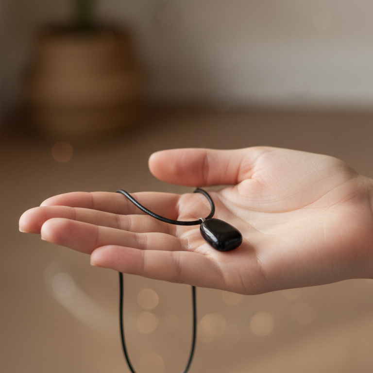 Collar obsidiana negra rodado 1-2 cm