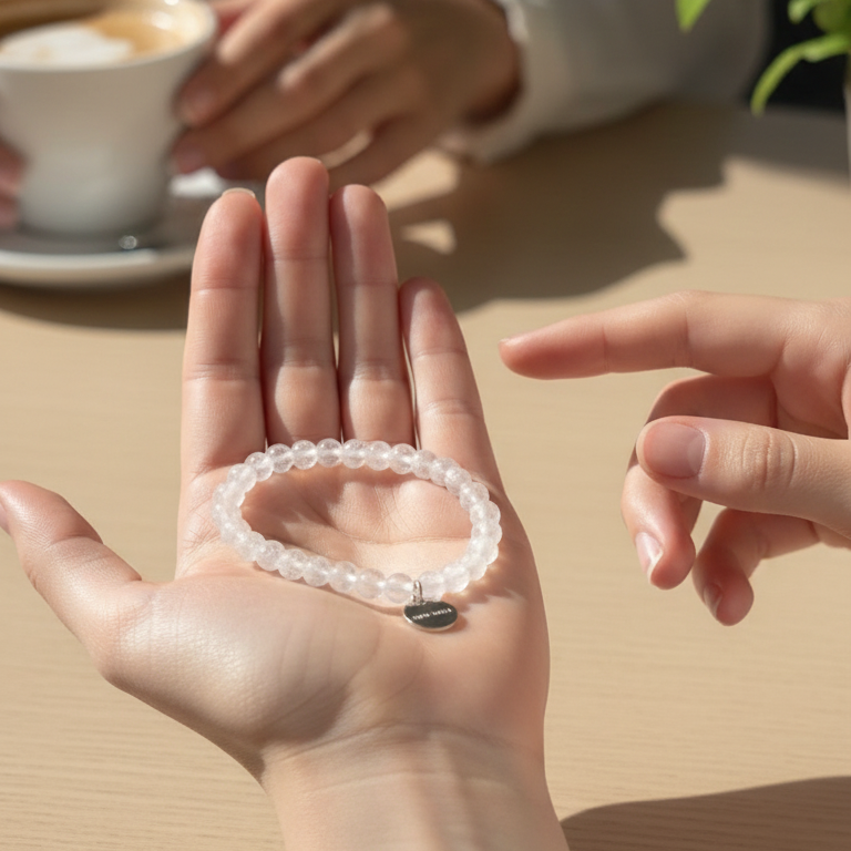 Tu Refugio de Calma y Claridad Mental (pulsera cuarzo blanco bolas 6mm)