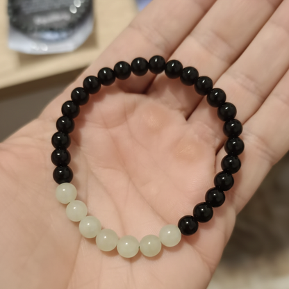 Pulsera jade con obsidiana negra 6mm