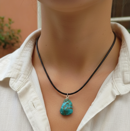 Collar turquesa rodado plata de ley 1-2 cm