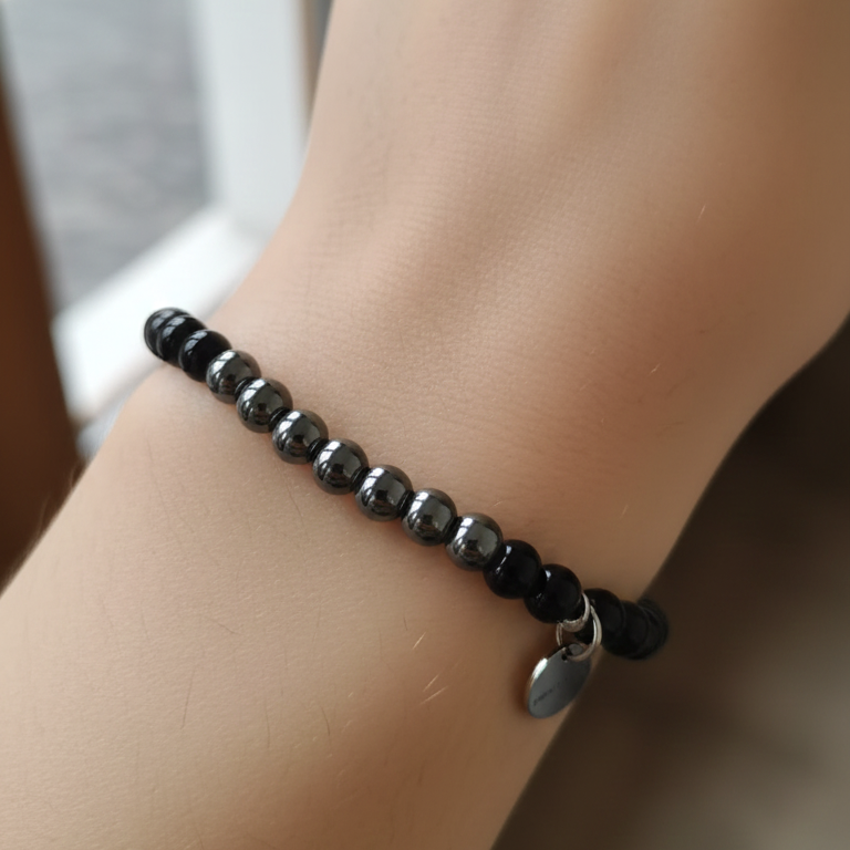 Pulsera hematite con obsidiana negra bolas 6mm