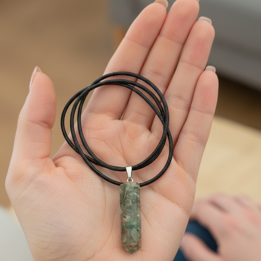 Collar esmeralda punta orgonita 3-4 cm