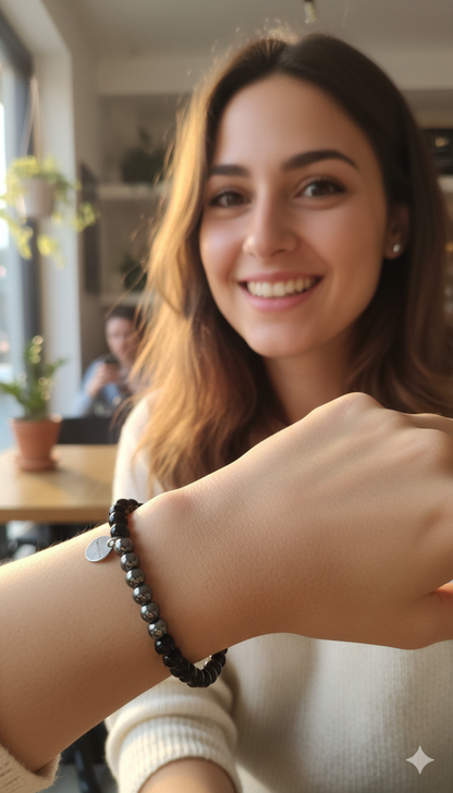 Pulsera hematite con obsidiana negra bolas 6mm