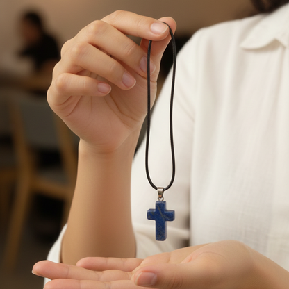 Collar lapislazuli cruz 2,5 cm