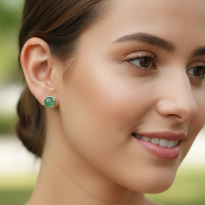 Pendientes cuarzo verde bola 8mm en plata