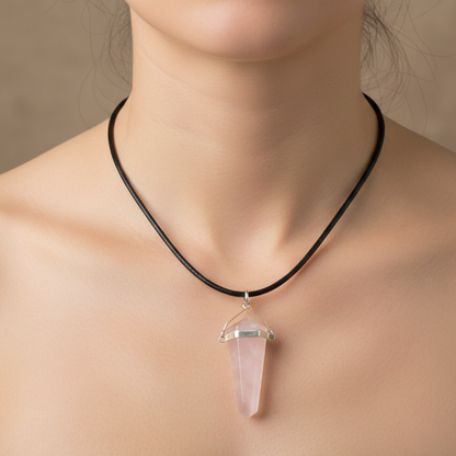 Collar cuarzo rosa punta biterminada  3-4 cm