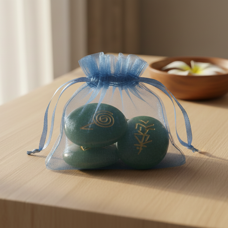 JUEGO SIMBOLOS REIKI CUARZO VERDE 3,5 CM