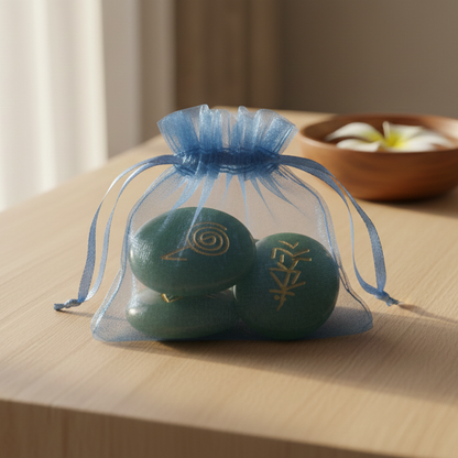 JUEGO SIMBOLOS REIKI CUARZO VERDE 3,5 CM