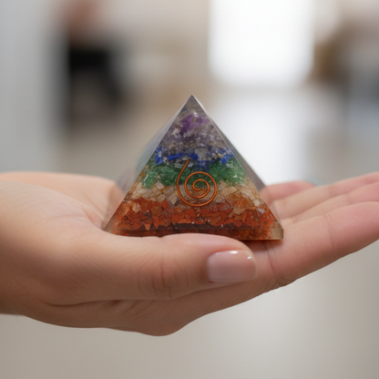 Pirámide 7 chakras orgonita 9 cm