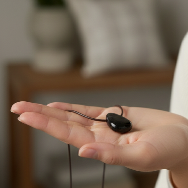 Collar obsidiana negra perita 3cm