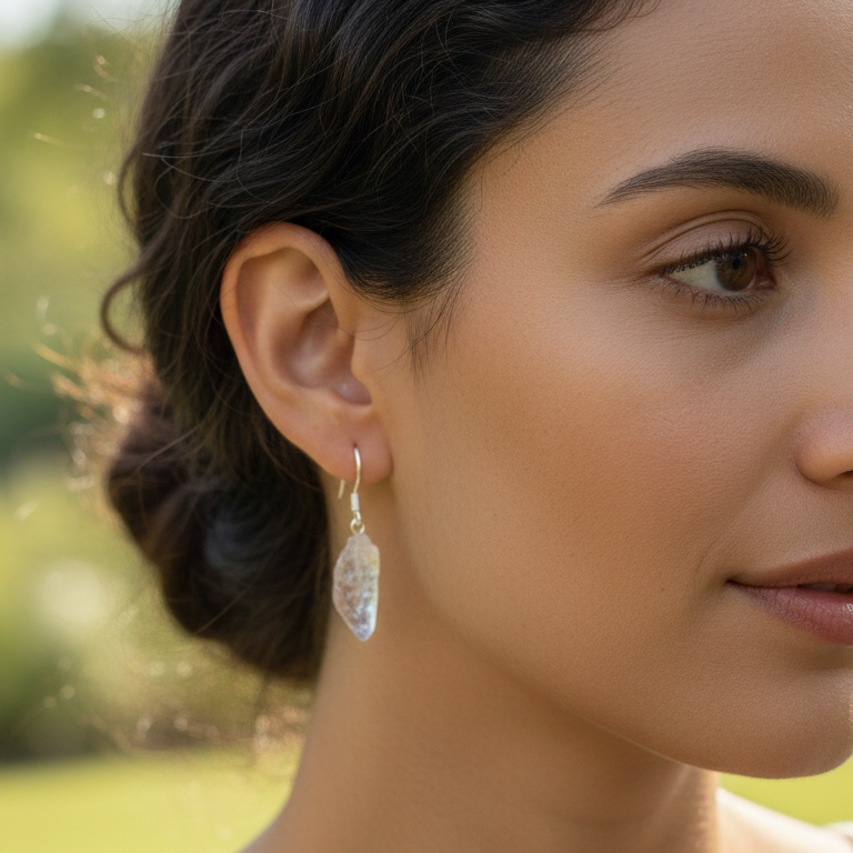 Pureza natural que ilumina tu esencia (pendientes plata de ley punta cuarzo en bruto)
