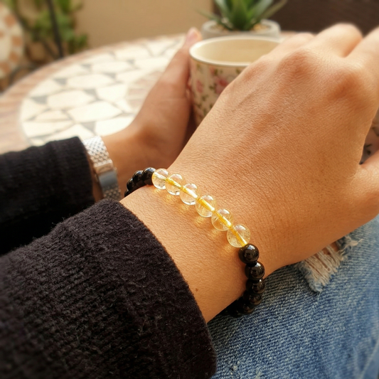 Activa tu Prosperidad y Bloquea lo Negativo (pulsera Citrino con obsidiana negra bolas 8mm)