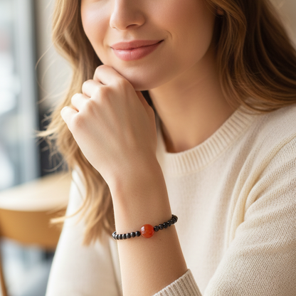 Pulsera obsidiana negra con carneola macramé ajustable
