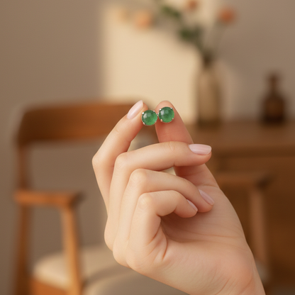 Pendientes cuarzo verde bola 8mm en plata