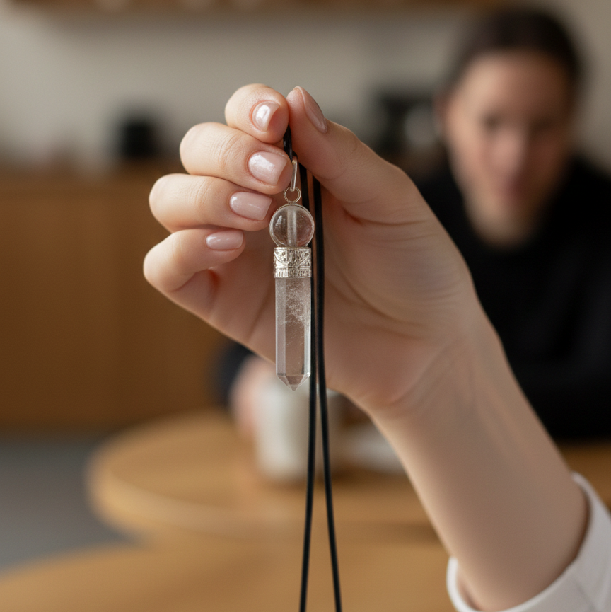 Collar Cuarzo Blanco punta con bola de cuarzo 3-4 cm