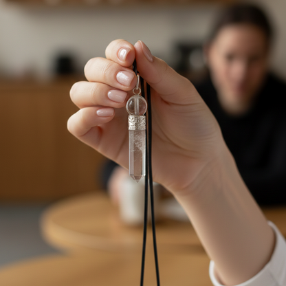 Collar Cuarzo Blanco punta con bola de cuarzo 3-4 cm