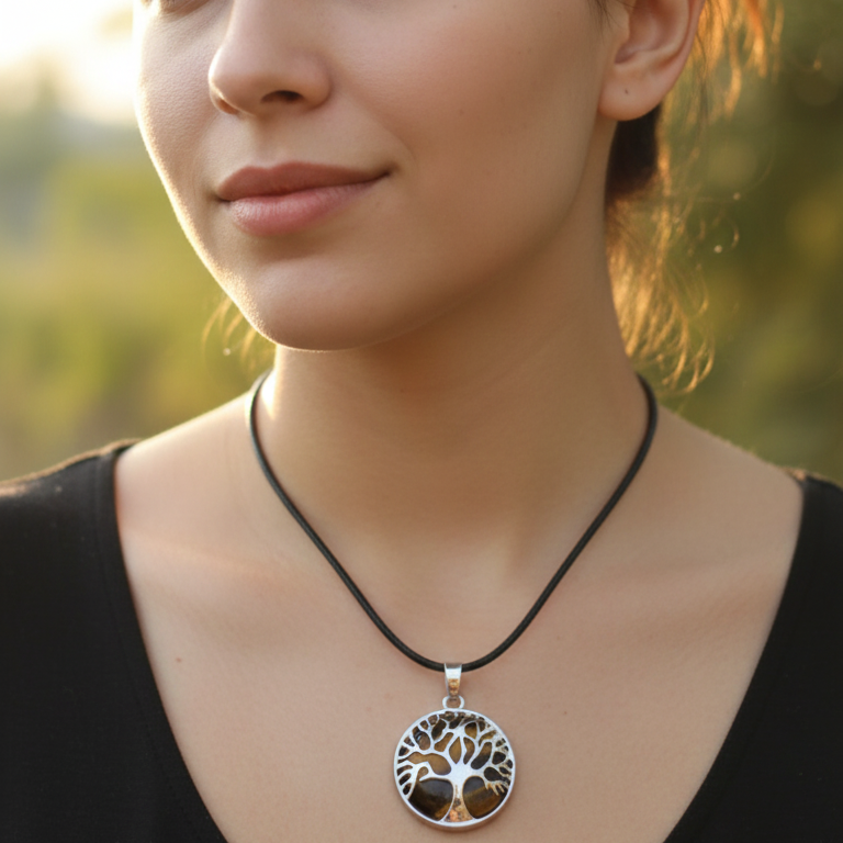 Collar ojo de tigre arbol de la vida 3-4 cm