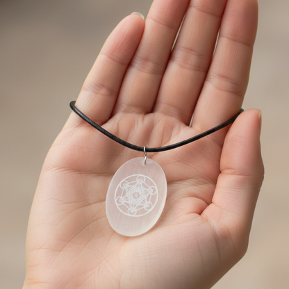 Collar Selenita ovalado con metatron 3-4cm