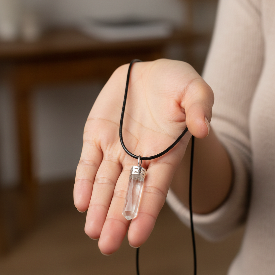 Collar Cuarzo Blanco punta lapidada  3-4 cm