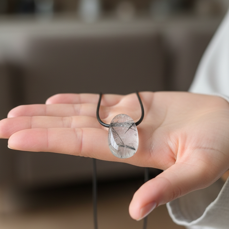 Collar cuarzo con turmalina negra perita 3-4 cm