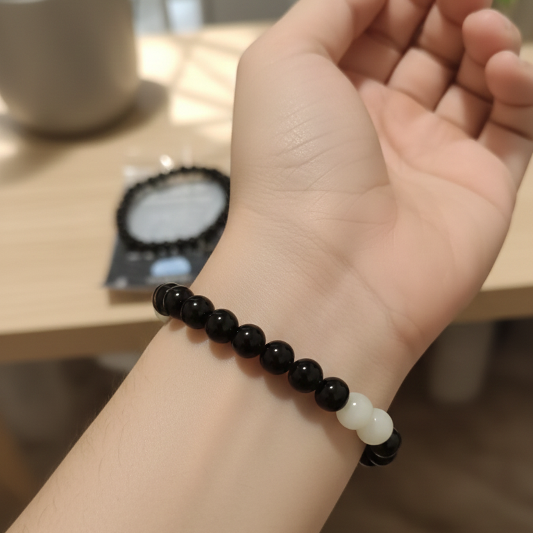 Pulsera jade con obsidiana negra 8mm
