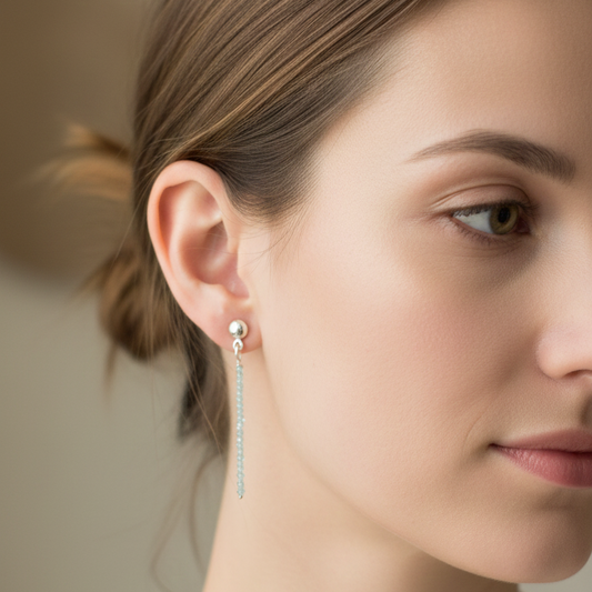 Pendientes largos topacio bolas talladas 2mm