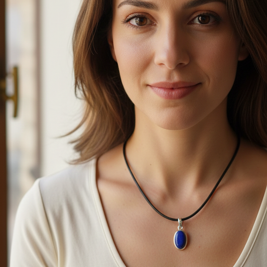 Collar lapislazuli cabujón pequeño plata 1,5 - 2 cm