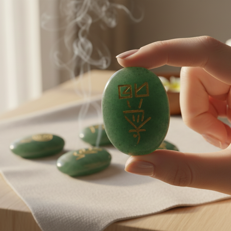 JUEGO SIMBOLOS REIKI CUARZO VERDE 3,5 CM