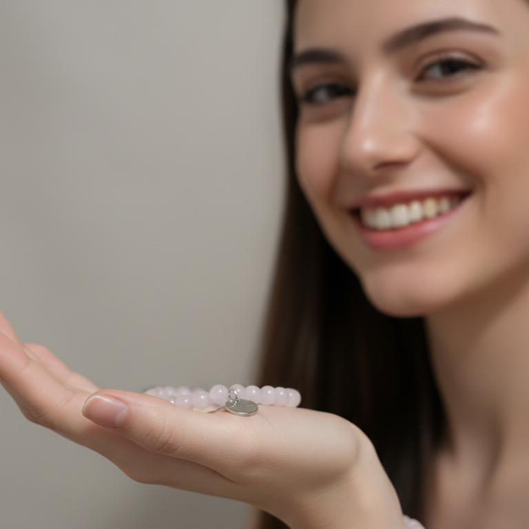 Pulsera cuarzo rosa bolas 6mm