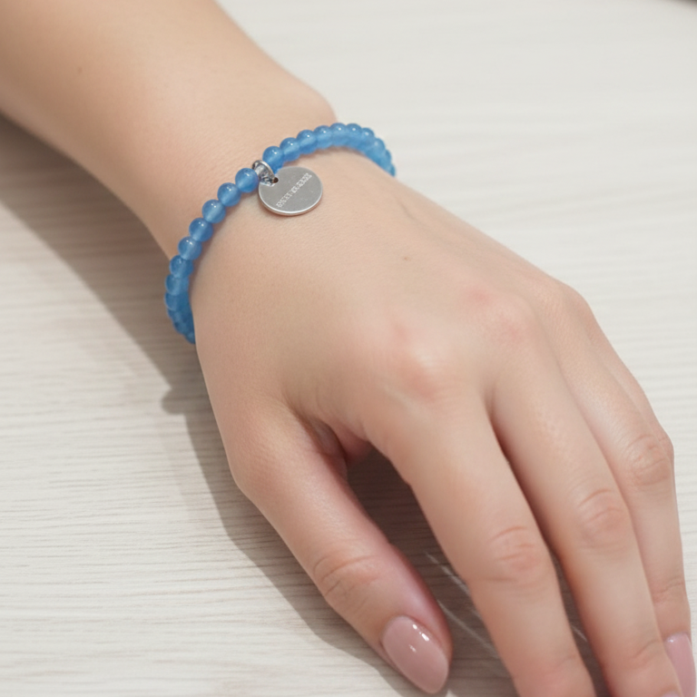 Pulsera agata azul bolas 4mm