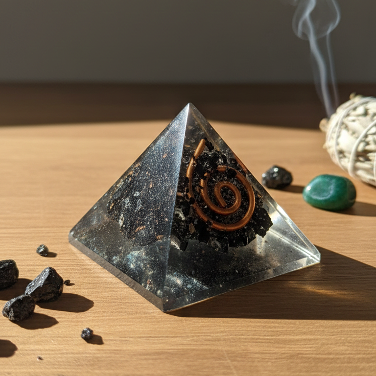 Pirámide turmalina negra orgonita 3 cm