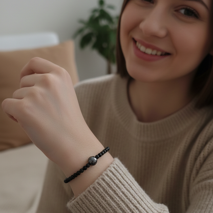 Pulsera hematite con obsidiana negra bolas 4mm y macrame