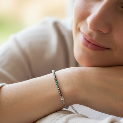 Pulsera crisocola bolas 2mm macramé