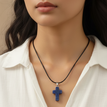 Collar lapislazuli cruz 2,5 cm