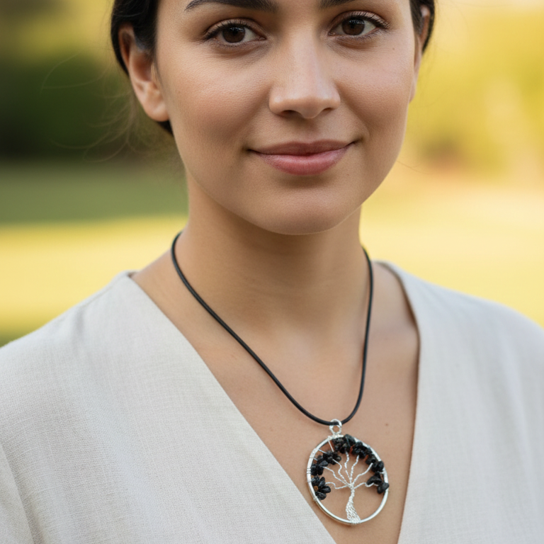 Collar turmalina negra arbol de la vida 4 cm