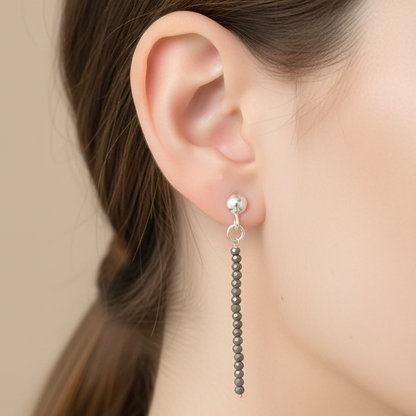 Pendientes largos pirita bolas talladas 2mm