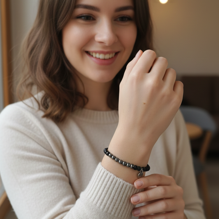 Pulsera hematite con obsidiana negra bolas 6mm