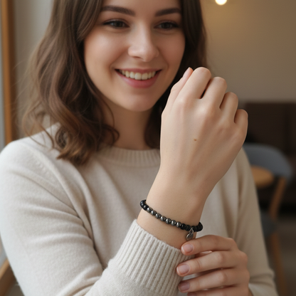 Pulsera hematite con obsidiana negra bolas 6mm