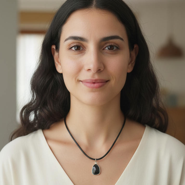 Collar turmalina negra facetado 2-3 cm