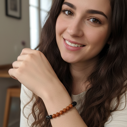 Fuerza y Protección Interior (pulsera Jaspe rojo Con Obsidiana negra bolas 6mm)