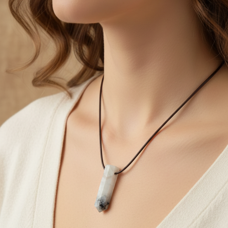 Collar piedra luna punta 3-4 cm