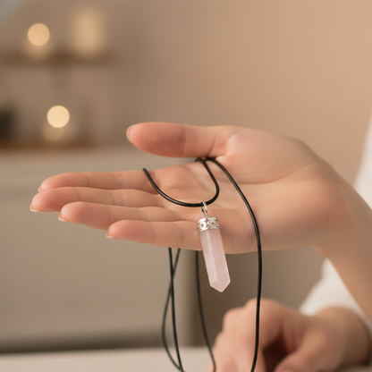 Collar cuarzo rosa punta lapidada 3-4 cm