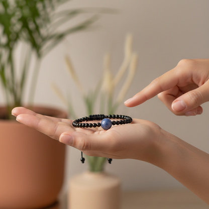 Pulsera sodalita con obsidiana negra bolas 4mm ajustable