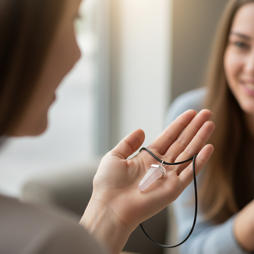 Collar cuarzo rosa punta biterminada  3-4 cm