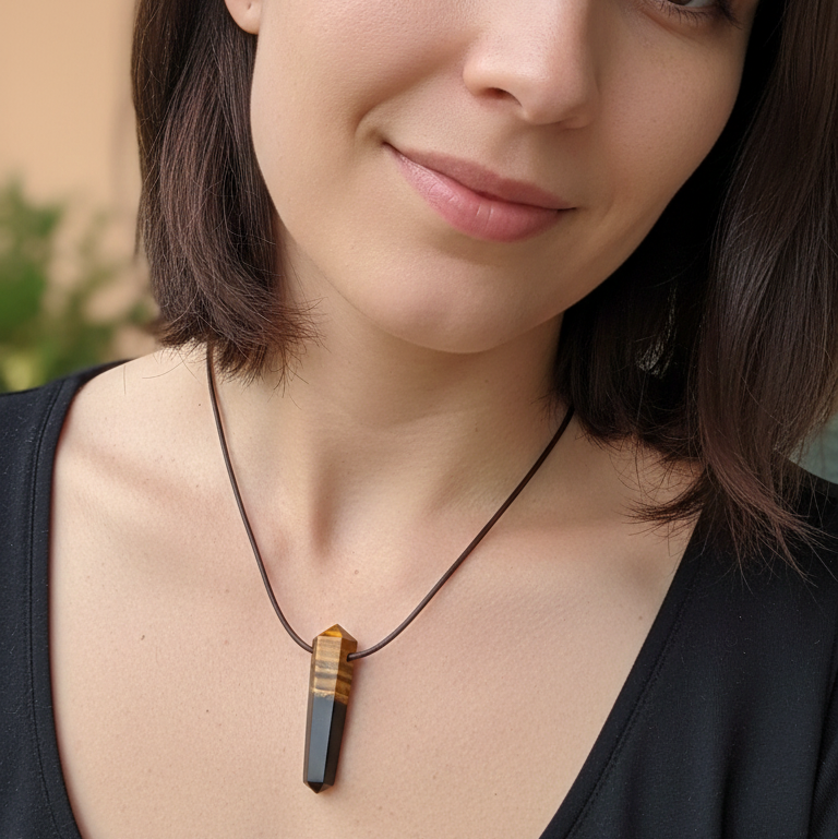 Collar ojo de tigre punta biterminada 3-4 cm