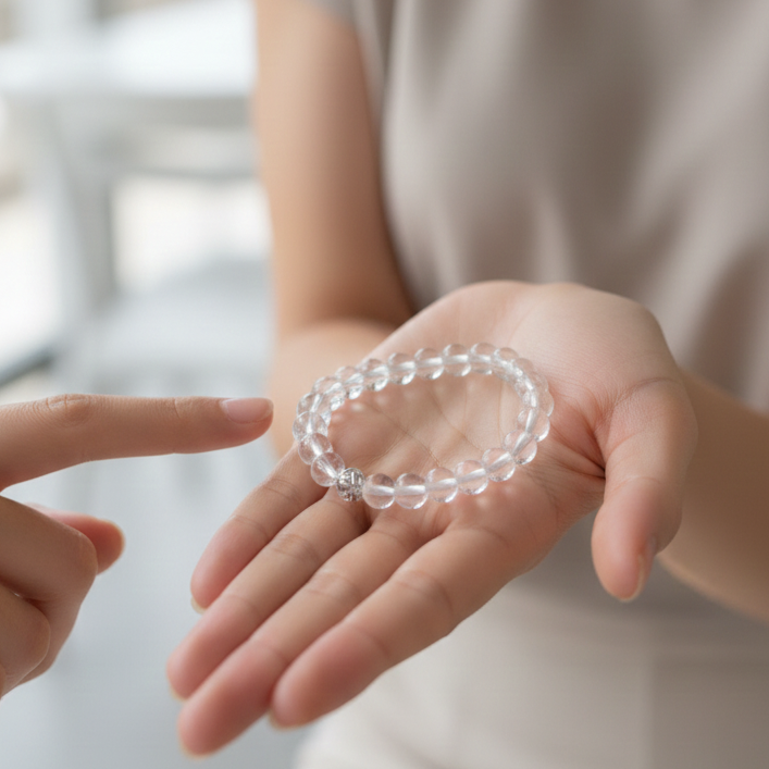 Pulsera cuarzo blanco bolas 8mm