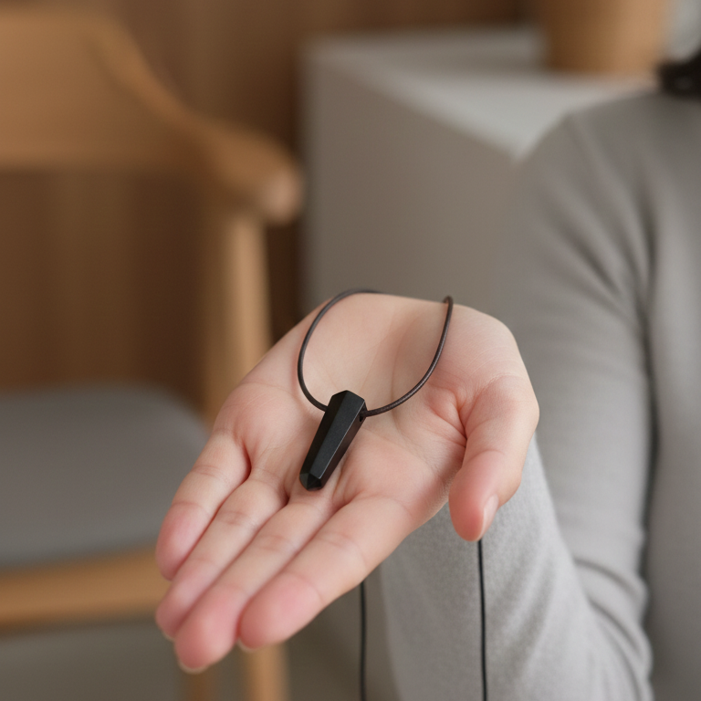 Collar obsidiana negra punta biterminada 3-4 cm