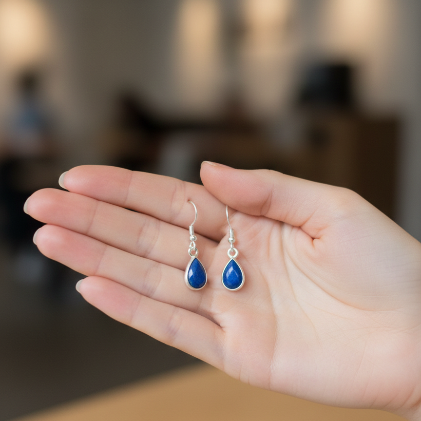Pendientes lapislazuli lagrima plata
