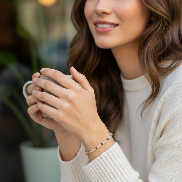 Pulsera cuarzo con turmalina negra bolas 2mm